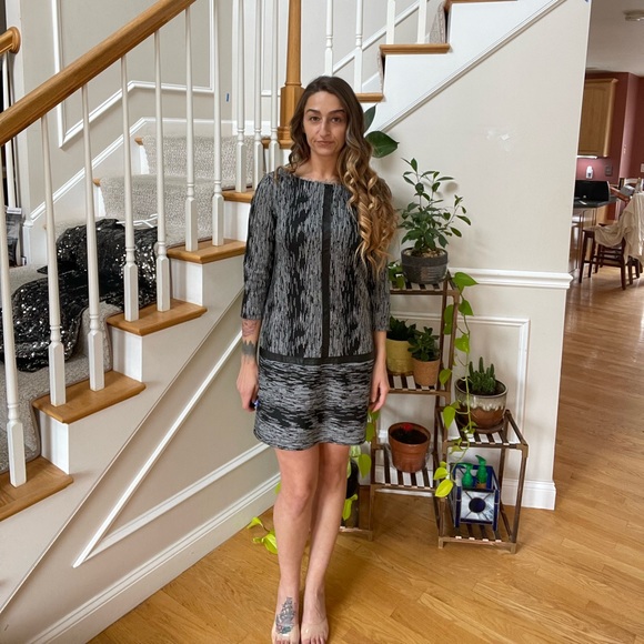 Maggy London Black Faux Leather Elbow Pads MIDI Dress - Picture 2 of 11